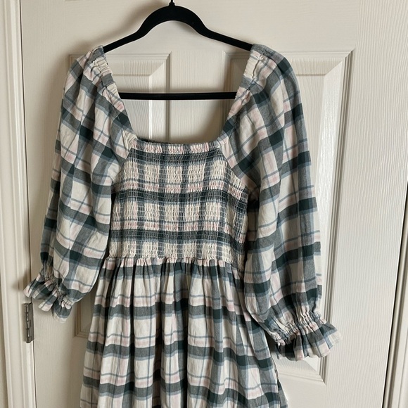 Madewell Lucie Elbow-Sleeve Smocked Mini Dress in Lebaum Plaid Size Medium - Picture 7 of 10